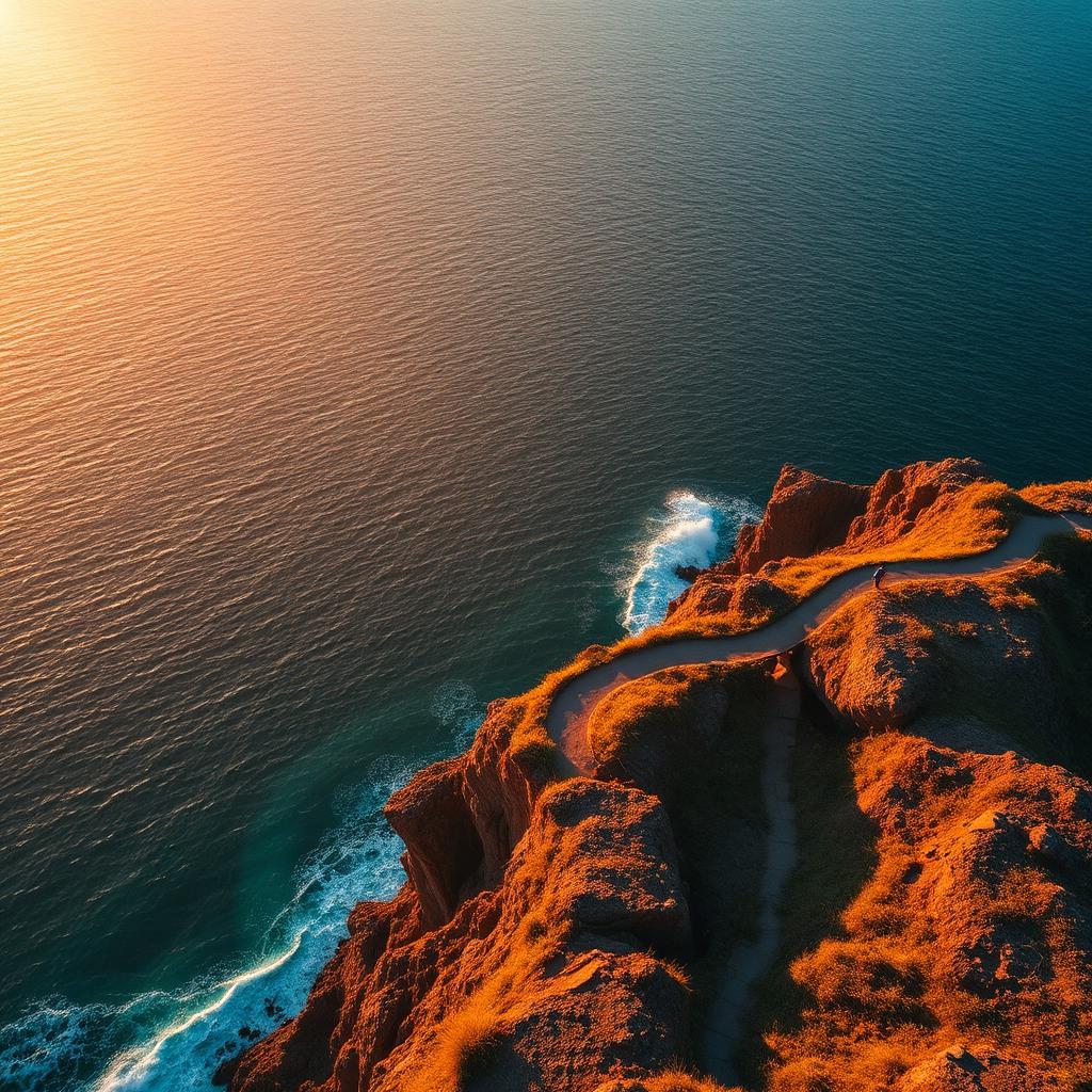 Coastal running trail at sunset